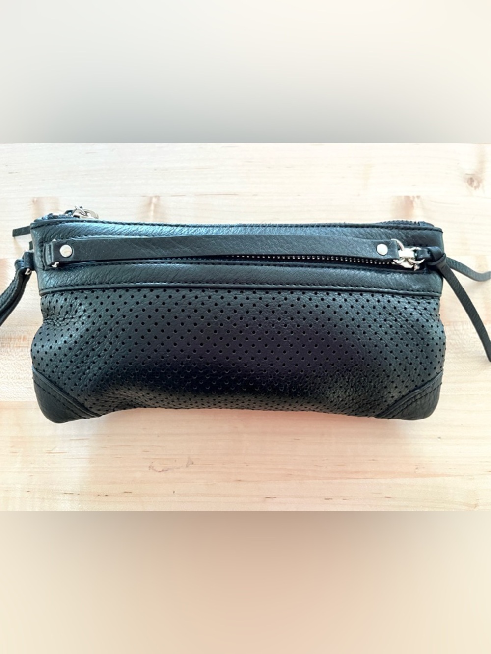 Banana Republic Black Perforated Leather Wristlet